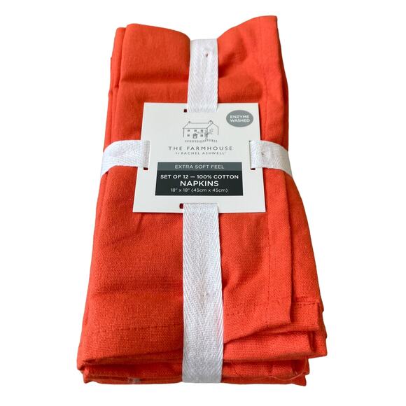 12pc Rachel Ashwell Farmhouse Cotton Dinner Napkins 18x18 Orange NEW - Picture 11 of 11